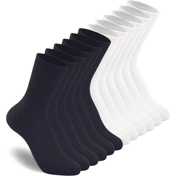 3-6 Pack Womens 6 Pairs Black/white  Crew Calf Lightweight Thin Socks Size 6-11 - Picture 1 of 5